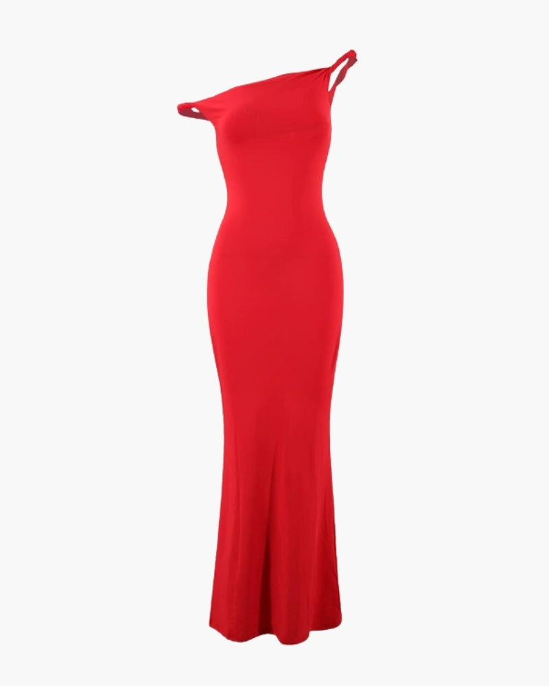 Langes figurbetontes One-Shoulder-Kleid