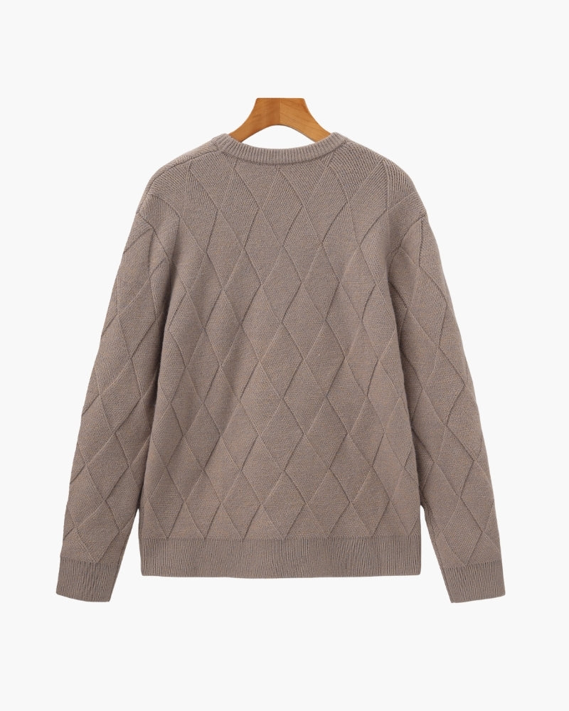 Rundhalspullover mit Diamant-Strickmuster