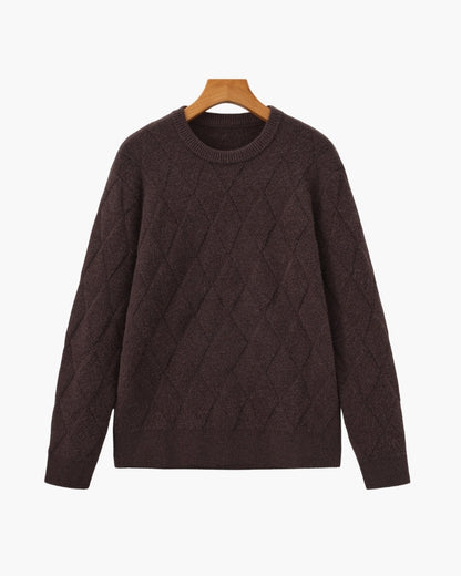 Rundhalspullover mit Diamant-Strickmuster