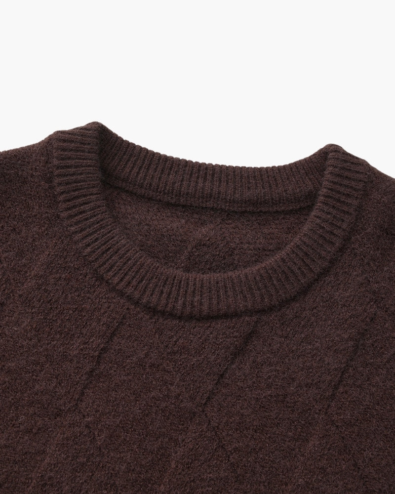 Rundhalspullover mit Diamant-Strickmuster