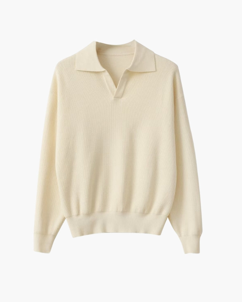 Strukturiert Strick Polo Pullover