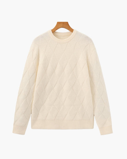Rundhalspullover mit Diamant-Strickmuster