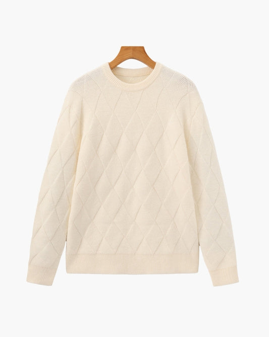 Rundhalspullover mit Diamant-Strickmuster