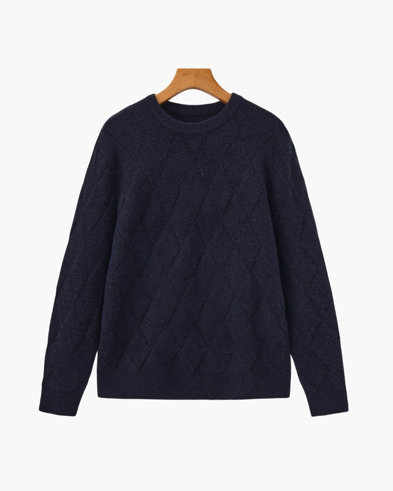 Rundhalspullover mit Diamant-Strickmuster