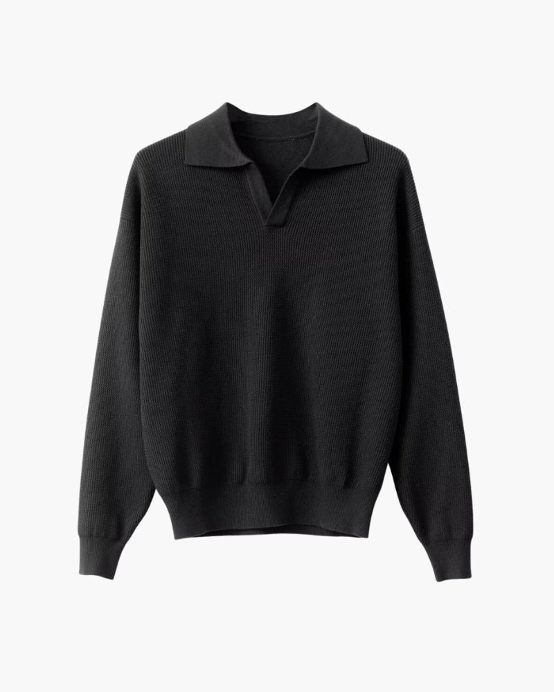 Strukturiert Strick Polo Pullover
