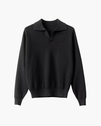 Strukturiert Strick Polo Pullover