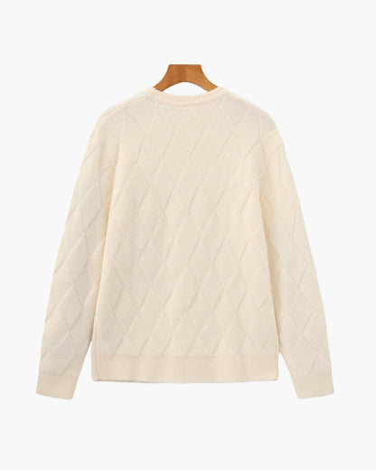 Rundhalspullover mit Diamant-Strickmuster