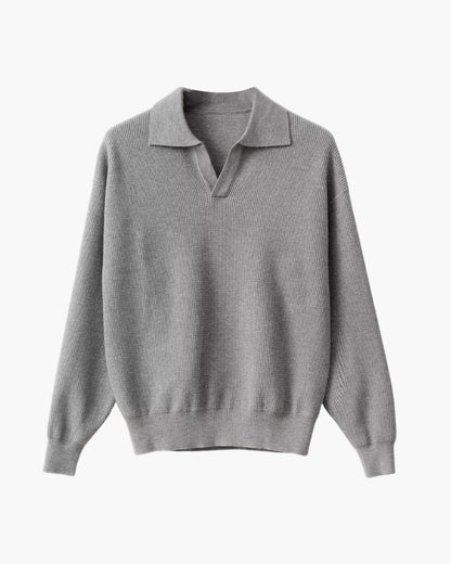 Strukturiert Strick Polo Pullover