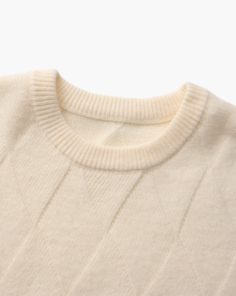Rundhalspullover mit Diamant-Strickmuster