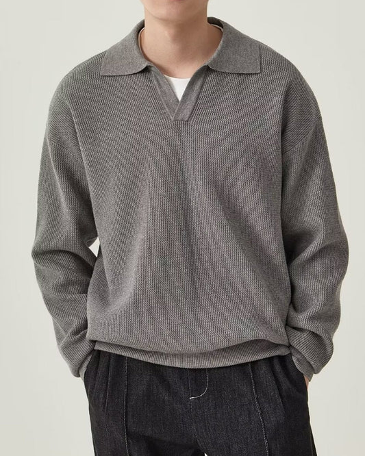 Strukturiert Strick Polo Pullover