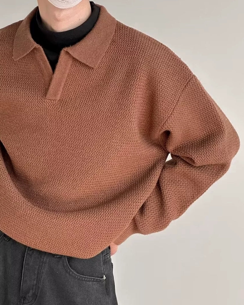 Strukturiert Strick Polo Pullover