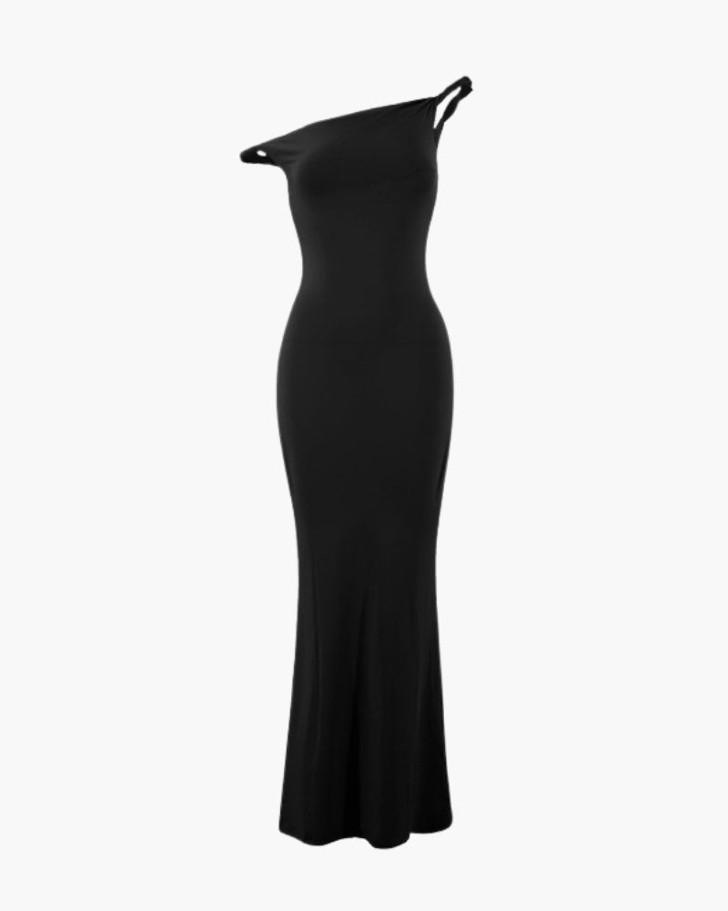 Langes figurbetontes One-Shoulder-Kleid