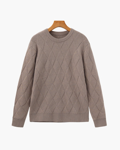 Rundhalspullover mit Diamant-Strickmuster