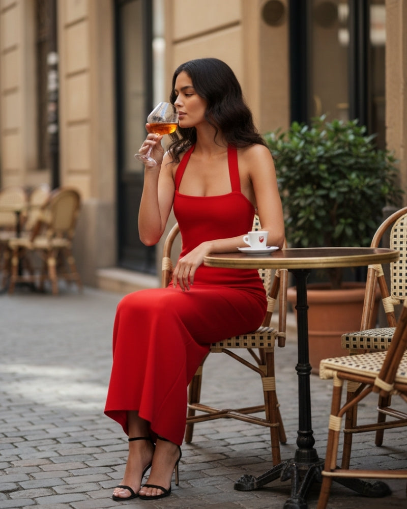 Schmal geschnittenes Neckholder-Maxikleid